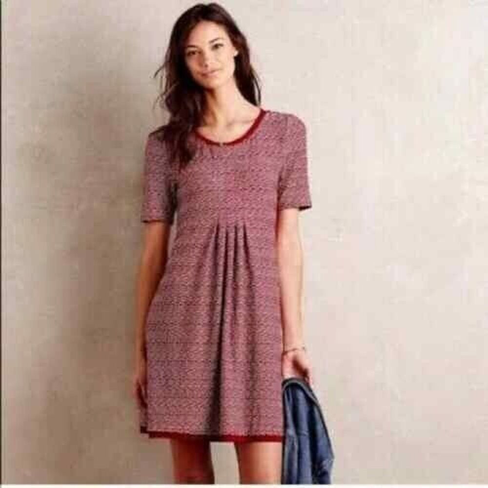 ANTHROPOLOGIE Maeve Dora Textured Knit S/Sleeve Shift Dress Exposed Zipper M